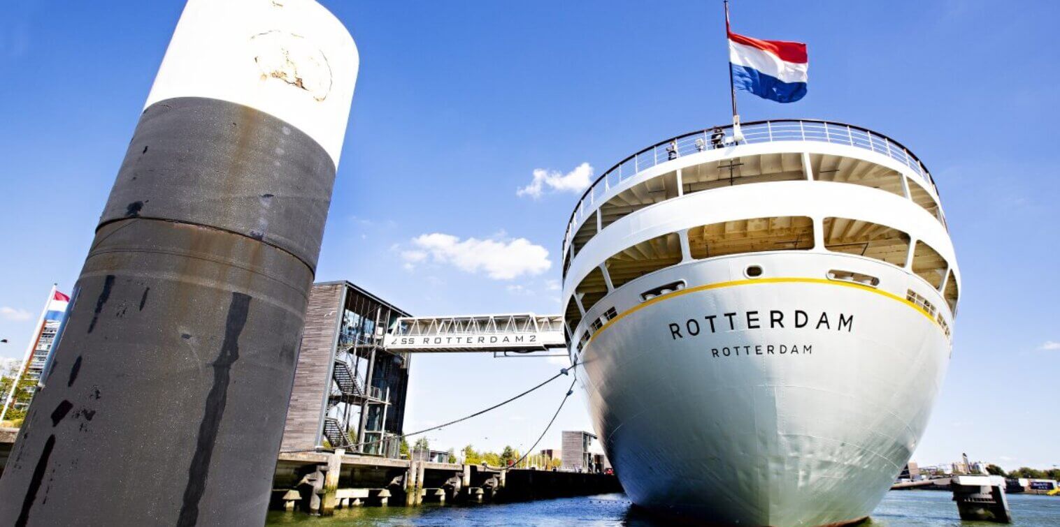 SS Rotterdam with NL flag in Rotterdam Maritime Capital of Europe